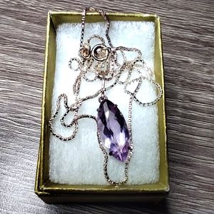 6 - Marquise cut Amethyst Pendant on Sterling Silver chain